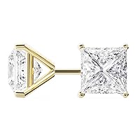 18k Yellow Gold Princess Cut Diamond Stud Earrings | Martini Setting | 2 Carats