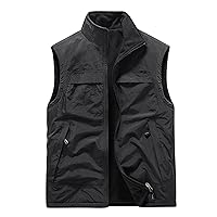 Men's Fleece Gilets Thin Sleeveless Jackets Sports Multi-Pockets Casual Quick-Drying Vest Jacket Loose Tooling Vests