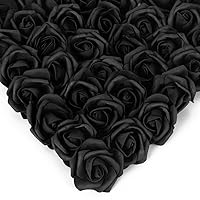 Stemless Rose Artificial Flower Heads, 200Pcs Black Roses 1.97in Foam Roses Artificial Rose Flower Heads Fake Roses Heads Artificial Roses for DIY Craft Wedding Baby Shower Decoration(Black)