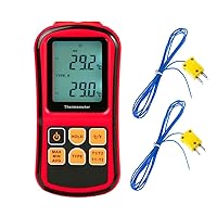 Digital Thermometer, 2-Channel K-Type Thermocouple Probe Sensor Temperature Meter Gauge for K/J/T/E/R/N/S Type, -200℃ to 1372℃ (-328℉ to 2501℉)