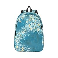 White Blue Daisy Print Laptop Backpack For Women Travel Canvas Bookbag For Men Outdoor Fashion Casual Daypack