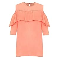 Womens Long Sleeve Cut Out Shoulder Frill Top Ladies Chiffon Sheer Party Top