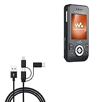 Cable Compatible with Sony Ericsson W580i - AllCharge 3-in-1 Cable for Sony Ericsson W580i - Jet Black