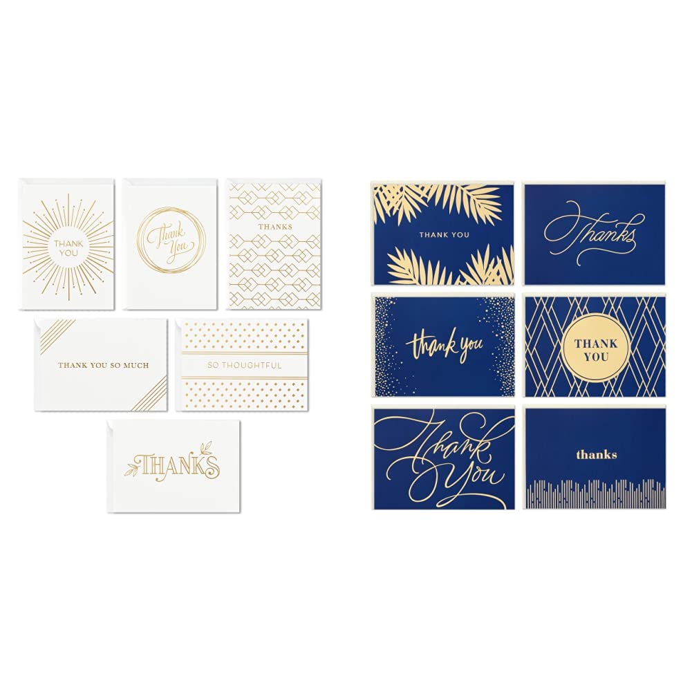 Hallmark Thank You Cards Assortment, Gold Foil, White & Thank You Cards Assortment, Gold and Navy