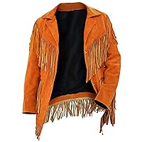 Women’s Native Western Style Cowboy Fringes Brown Suede Leather Jacket