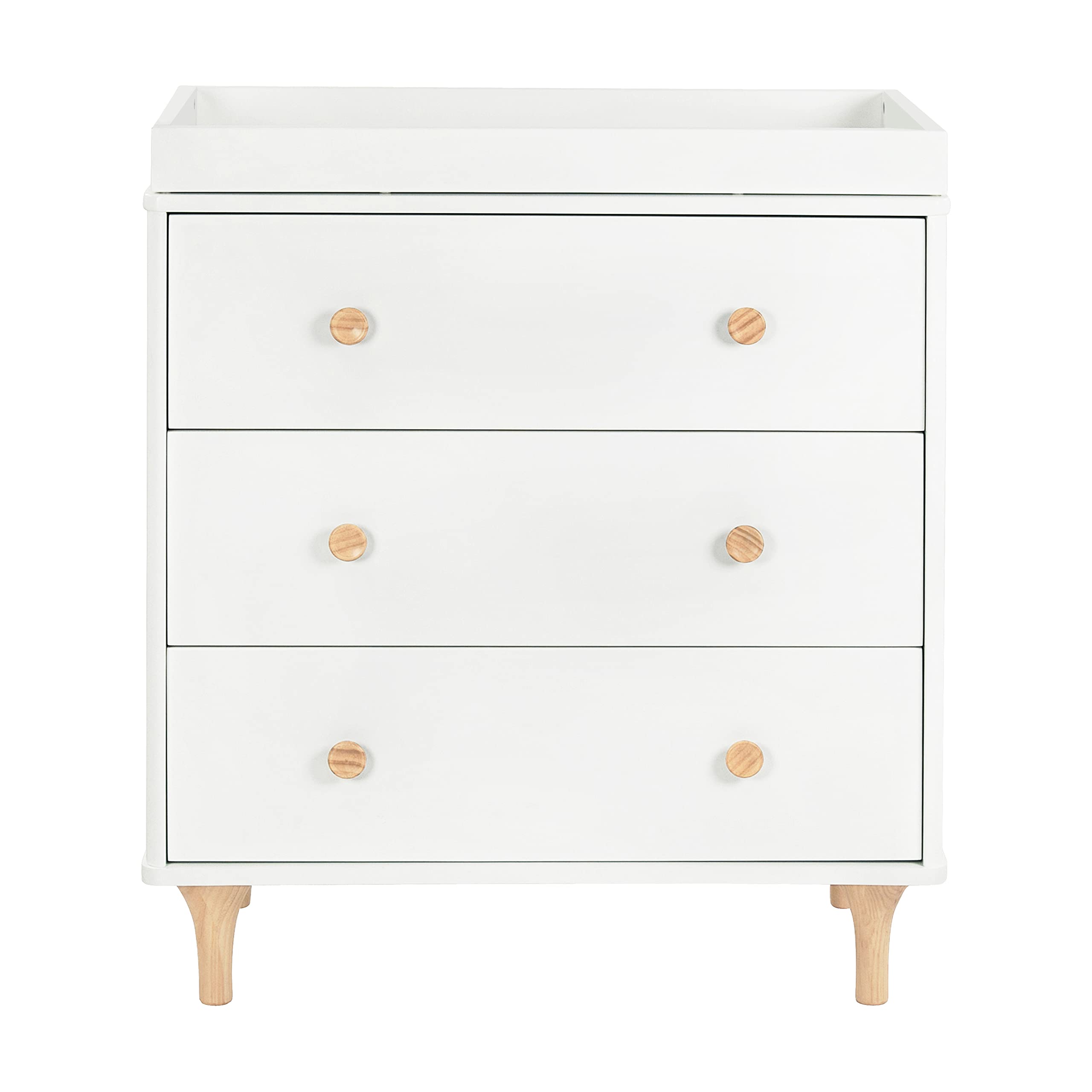 Babyletto Lolly 3-Drawer Changer Dresser with Removable Changing Tray in White and Natural, Greenguard Gold Certified
