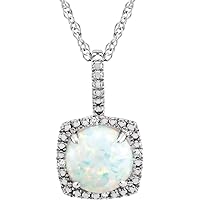 925 Sterling Silver Round 7mm Opal Polished Opal and .015 Dwt Diamond Necklace Jewelry for Women