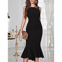 Fall Dresses for Women 2023 Ladder Cut Out Mermaid Hem Cocktail Formal Dress Dresses for Women (Color : Black, Size : Small)