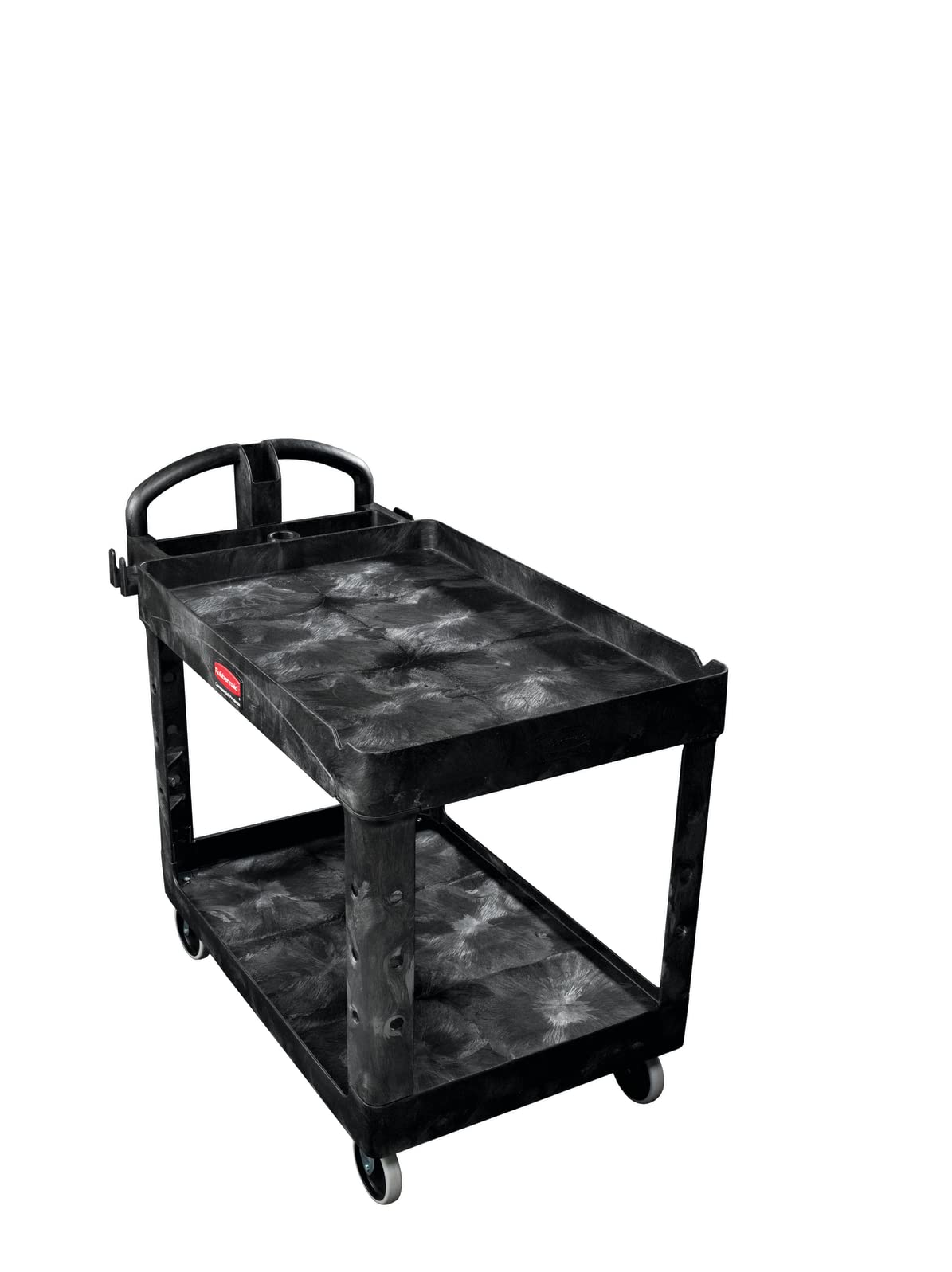 Rubbermaid FG452088BLA Black Medium Lipped Two Shelf Utility Cart with  Ergonomic Handle
