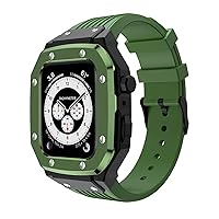 for Apple Watch Band Case 44mm 45mm 42mm for iWatch Series 7 6 5 4 SE Modification Mod Kit Silicone Watch Band + Stainless Steel Watch case (Color : Green, Size : 45mm)