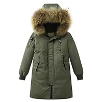 Big Kids Unisex Hooded Down Coats Solid Puffers Outerwear Winter Thick Warm Hooded Windproof Coat All Weather