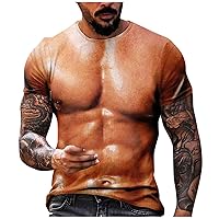 Mens Tee Shirts 3D Muscle Printed Shirts for Men Big and Tall Short Sleeves Funny Muscle T-Shirt Casual Summer Tees