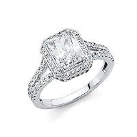 Big Emerald CZ Halo Engagement Ring 14k White Gold Anniversary Vintage Style Ring Bridal Band, Size 9