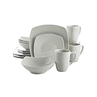 Gibson Home Zen Buffet Porcelain Chip and Scratch Resistant Dinnerware Set, Service for 4 (16pcs), White (Square)