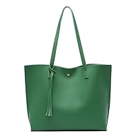 Dreubea Women's Soft Faux Leather Tote Shoulder Bag from, Big Capacity Tassel Handbag, Forest Green, One Size