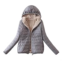 Women's 2023 Winter Hooded Quilted Lightweight Jackets Fleece Lined Zip Up Long Sleeve Casual Loose Warm Coats
