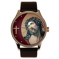 Iconic Medieval Art Jesus Christ on The Cross, Symbolic Crown of Thorns Crucifixion Dial Solid Brass Men's Watch