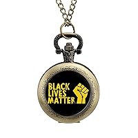 Black Lives Matter Fist Fashion Vintage Pocket Watch with Chain Quartz Arabic Digital Dial for Men Gift