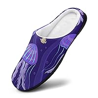 Purple Jellyfish Women Cotton Slippers Warm Plush House Shoes Non-Slip Sole For Indoor Outdoor
