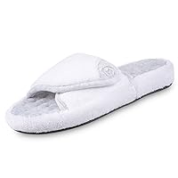 isotoner Women's Terry Spa Slip On Slide Slipper with Memory Foam for Indoor/Outdoor Comfort