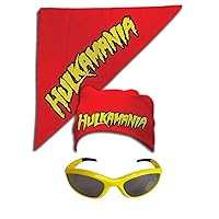 Hulk Hogan Hulkamania Bandana Sunglasses Costume -Red-Yellow