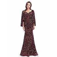 Women Sequins Evening Dress Mermaid V Neck African Flared Sleeves Prom Party