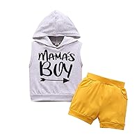Baby Boy Bodysuit Set Infant Newborn Baby Boys Sleeveless Letter Hooded Vest Sweatshirt Tops 3 Month (Grey, 3-6 Months)