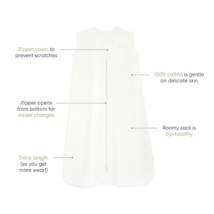 HALO Sleepsack, 100% Cotton Wearable Blanket, Swaddle Transition Sleeping Bag, TOG 0.5, Cream, Medium, 6-12 Months