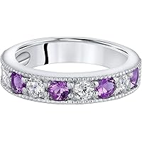 UNIQUE INFO JEWELS 1.50Ct Round Cut Created White Diamond & Amethyst Clustter Fashion Band Engagement Wedding Band Ring 925 Sterling Silver For Women's Girl 14k White Gold Finish