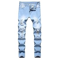 Men's Slim Straight Zipper Pleated Jeans Stretch Fashion Comfort Pants Distressed Straight Fashion Denim Pants
