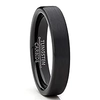 Men Women Basic Black Tungsten Wedding Ring 4mm Matte Finish pipe-cut Comfort Fit