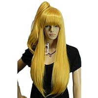 Lori Loli Long Straight Yellow Cute Style Full Synthetic Bangs Cosplay wig