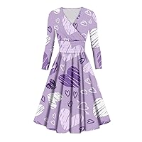 Baptism Dress for Women,My Recent Orders Placed by Me Red Dress Women,Women's Holiday Dress Ladies Fashion Casual Valentine's Day Print Long Sleeve V-Neck Sexy Dress Deals(1E-Purple,5XL)