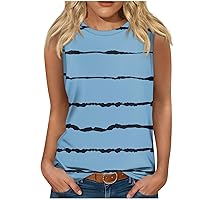 Womens Striped Tank Tops Crew Neck Sleeveless Summer Tops Loose Fit Basic Workout Casual Shirts 2024 Fashion Clothes