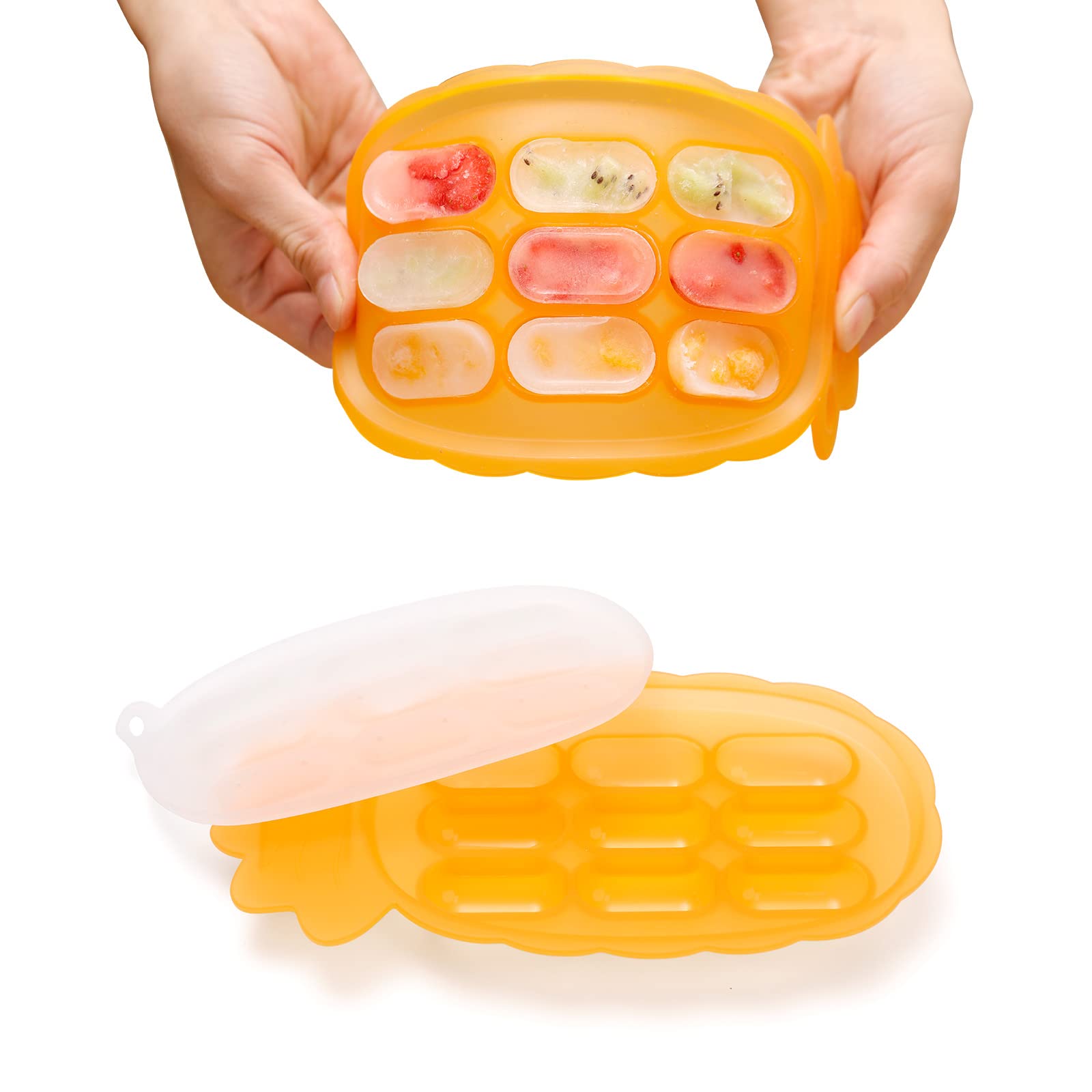 haakaa Silicone Nibble Tray - Breastmilk Teething Popsicle Mold - Baby Forage Feeder Fresh Food Freezer Ice Cube Tray - Baby Self Feeding Divided Plate - 4m+ Baby Toddler Kid - Tangerine