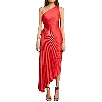 Women's Solid Color One Shoulder Neck Pleated Hollow Slim Long Dress Breastfeeding Dress for Women