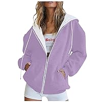 Hoodies For Women,Women's Fallable Casual Long Sleeve Solid Color Hoodies Zipper Sweatshirts Coat With Pocket