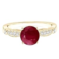MOONEYE Classic 6MM Round Ruby Gemstone 925 Sterling Silver Solitaire With Side Accents Women Ring