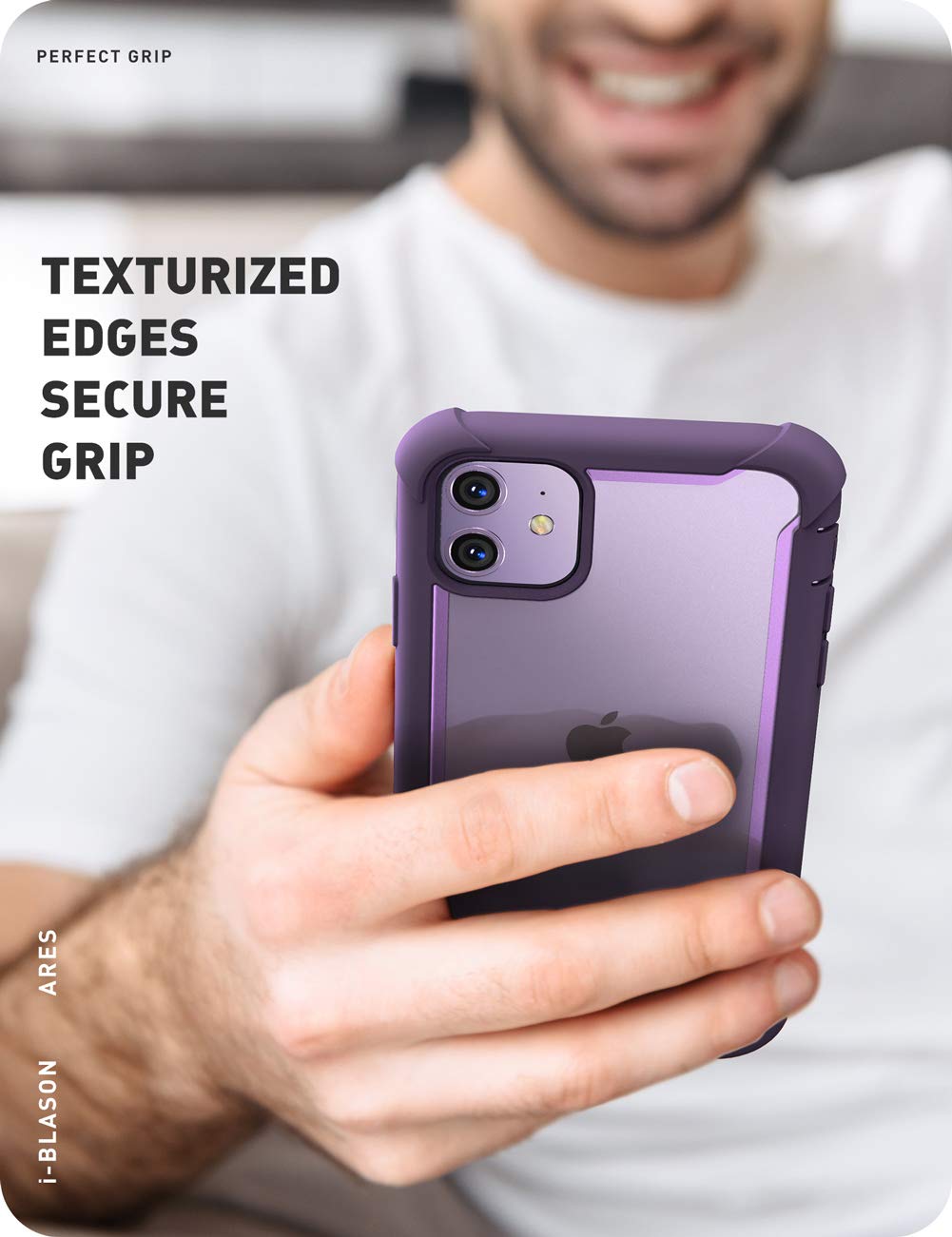 i-Blason Ares Case for iPhone 11 6.1 inch (2019 Release), Dual Layer Rugged Clear Bumper Case with Built-in Screen Protector (Purple)
