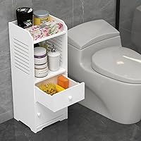 Bathroom Storage Cabinet, Small Floor Bathroom Organizer Free Standing, Side Toilet Cabinet with Drawer and Door, White