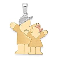 14k Tri Color Solid Engravable Polished and satin Gold Big Boy and Little Girl Engraveable Charm Pendant Necklace Measures 30x25mm Wide Jewelry Gifts for Women