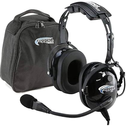 Rugged Air RA200 General Aviation Headset for Student Pilots – Features Passive Noise Reduction Adjustable Headband Full Flex Mic Boom and Headset Bag