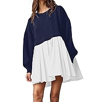 Women's Summer Dresses Oversized Sweatshirt Dress Neck Long Sleeve Patchwork Pullover Tops Sweatshirt Dress, XS-XL