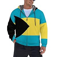 Bahamas Flag Winter Hoodie For Men Zippered Sweater Warm Sweatshirt Casual Fleece Jacket Coat