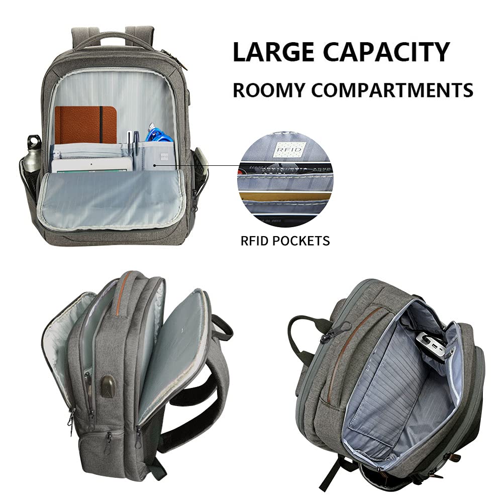 KROSER Laptop Backpack Large Computer Backpack Fits up to 17.3 Inch Laptop with USB Charging Port Water-Repellent Travel Backpack Casual Daypack for Business/College/Women/Men-Grey