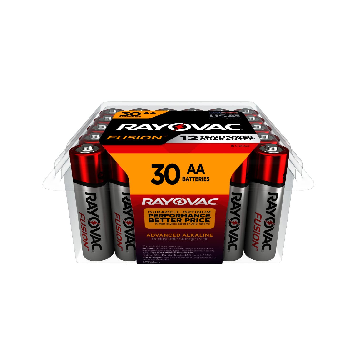 Rayovac Fusion AA Batteries, Premium Alkaline Double A Batteries (30 Battery Count)