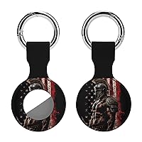 Solider Strength Spartan US Flag Printed Silicone Case for AirTags with Keychain Protective Cover Air Tag Finder Tracker Accessories Holder