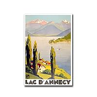 Chen Lin Print Canvas Wall Art Of A Vintage Travel Poster To Lake D'annecy France Suitable for Living Room Bedroom Office Decoration 8x12inch wood Frame