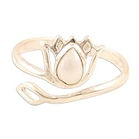 NOVICA Artisan Handmade Cultured Freshwater Pearl Wrap Ring Cream .925 Sterling Silver Lotus from India 'Cultured Freshwater Pearl Lotus'