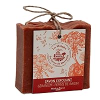 Maison du Savon de Marseille - French Face and Body Exfoliating Cold Processed Natural Soap Bar - Made with Olive Oil and Enriched with Geranium and Grapeseed - Palm Oil Free - 100g
